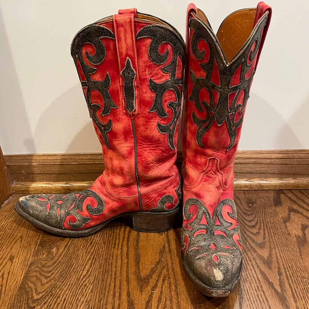 Lucchese Red Distressed Cowboy Boots